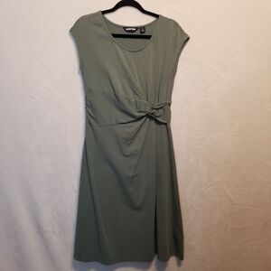 Lands' End S Dress Jersey Knit Olive Green Twist Front Gremlin Forest Fairy